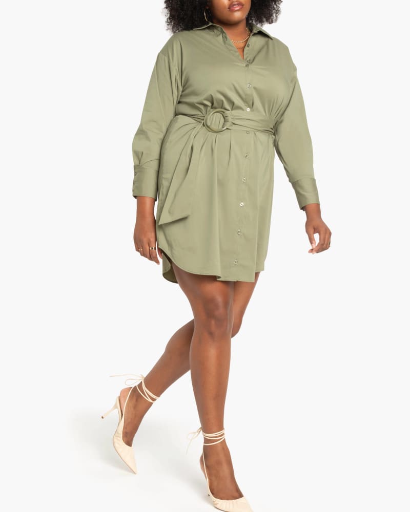 Plus size model wearing Chelsea Relaxed Belted Shirtdress by Eloquii | Dia&Co | dia_product_style_image_id:174882
